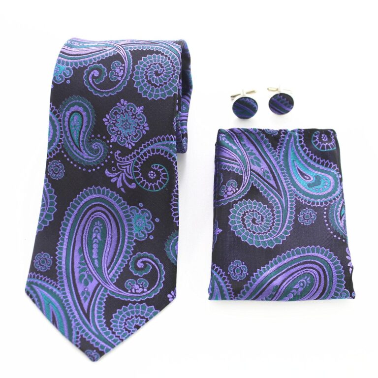 Celino Lapis Blue And Black Silk Necktie with Cufflinks & Pocket Square for Men - Celino Corp.