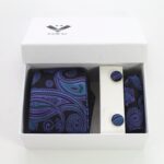 Celino Lapis Blue And Black Silk Necktie with Cufflinks & Pocket Square for Men - Celino Corp.