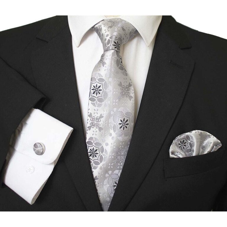 Multi Color Designer Silk Floral Necktie with Matching Cufflinks & Pocket Square Set for Men - Celino Corp.