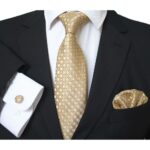 Gold Circles Designer Silk Floral Necktie with Matching Cufflinks & Pocket Square Set for Men - Celino Corp.