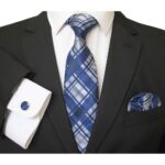 Silk Necktie Set with Cufflinks and Handkerchief Pocket Square Made in Europe