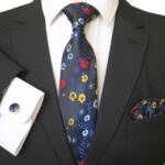 Multi Color Floral Designer Silk Floral Necktie with Matching Cufflinks & Pocket Square Set for Men