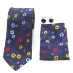 Multi Color Floral Designer Silk Floral Necktie with Matching Cufflinks & Pocket Square Set for Men - Image 2