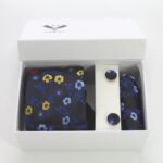 Multi Color Floral Designer Silk Floral Necktie with Matching Cufflinks & Pocket Square Set for Men - Image 3