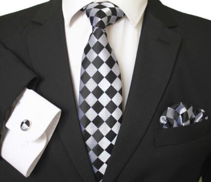 Celino Classic Silk Tie Set Woven Necktie with Cufflinks & Handkerchief European