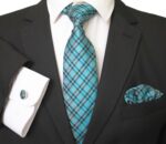 Classic European Silk Tie Woven Necktie Set with Cufflinks & Handkerchief