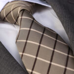 Beige Checkers Designer Silk Floral Necktie with Matching Cufflinks & Pocket Square Set for Men - Celino Corp.