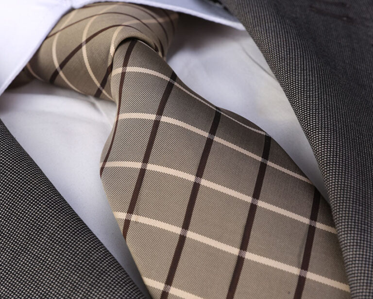 Beige Checkers Designer Silk Floral Necktie with Matching Cufflinks & Pocket Square Set for Men - Celino Corp.