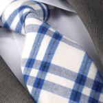 Blue And White Checkers Designer Silk Floral Necktie with Matching Cufflinks & Pocket Square Set for Men