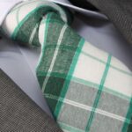 Green And White Checkers Designer Silk Floral Necktie with Matching Cufflinks & Pocket Square Set for Men