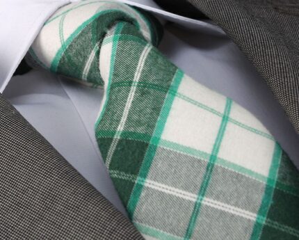 Green And White Checkers Designer Silk Floral Necktie with Matching Cufflinks & Pocket Square Set for Men