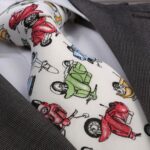 White Checkers Designer Silk Floral Necktie with Matching Cufflinks & Pocket Square Set for Men