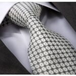 White Doted Checkers Designer Silk Floral Necktie with Matching Cufflinks & Pocket Square Set for Men