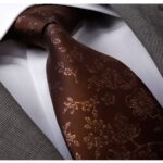 Printed Dark Brown Checkers Designer Silk Floral Necktie with Matching Cufflinks & Pocket Square Set for Men - Celino Corp.