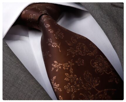 Printed Dark Brown Checkers Designer Silk Floral Necktie with Matching Cufflinks & Pocket Square Set for Men - Celino Corp.