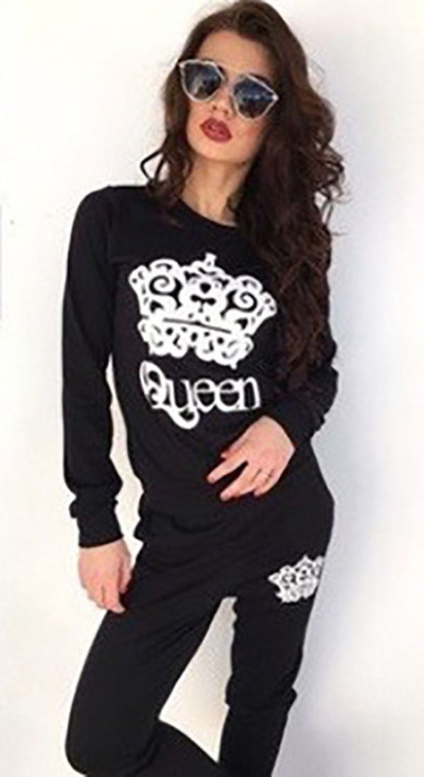 Women's Black Casual Sport Long Silm Pant Set Tracksuit - Celino Corp.
