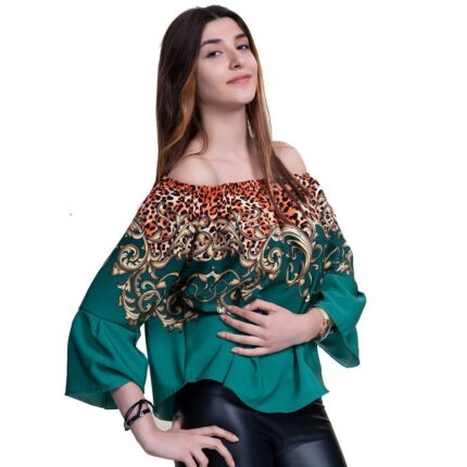 Multi-Color Long Sleeve Off the Shoulder Blouse for Women - Going Out Turquoise Tops for Ladies - Celino Corp.