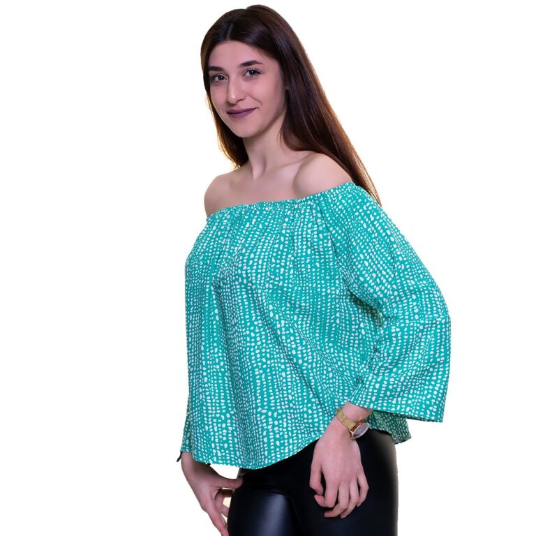Green & White Long Sleeve Off the Shoulder Blouse for Women - Going Out Tops for Ladies - Celino Corp.