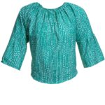 Green & White Long Sleeve Off the Shoulder Blouse for Women - Going Out Tops for Ladies - Celino Corp.