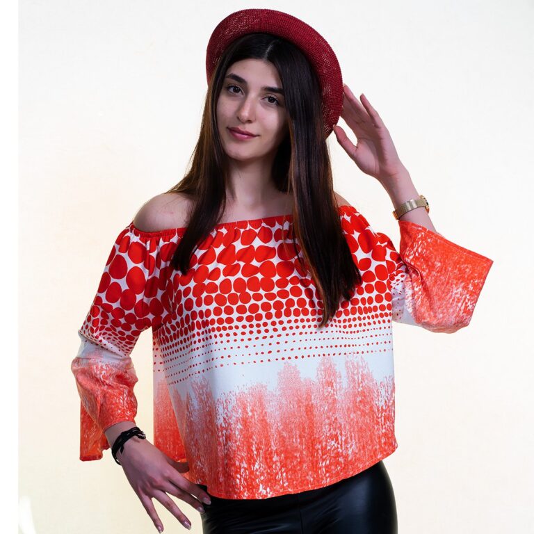 Red & White Long Sleeve Off the Shoulder Blouse for Women - Going Out Tops for Ladies - Celino Corp.