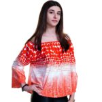 Red & White Long Sleeve Off the Shoulder Blouse for Women - Going Out Tops for Ladies - Celino Corp.