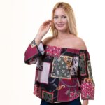 Carmine Multicolor Long Sleeve Off the Shoulder Blouse for Women - Going Out Textured Tops for - Celino Corp.