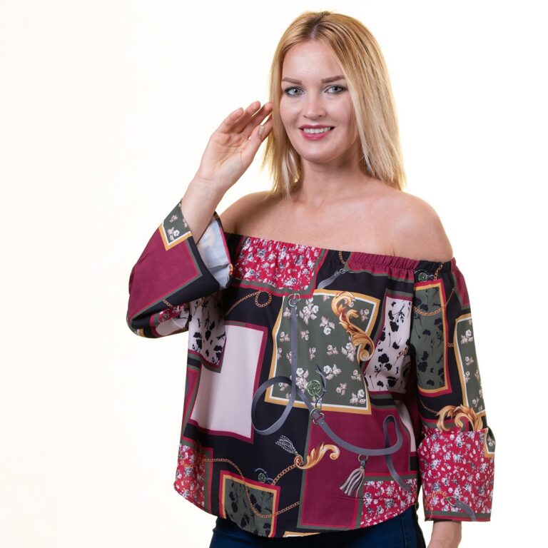 Carmine Multicolor Long Sleeve Off the Shoulder Blouse for Women - Going Out Textured Tops for - Celino Corp.