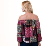 Carmine Multicolor Long Sleeve Off the Shoulder Blouse for Women - Going Out Textured Tops for - Celino Corp.