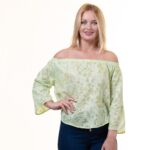 Green Long Sleeve Off the Shoulder Blouse for Women - Going Out Pattern Tops for Ladies - Celino Corp.