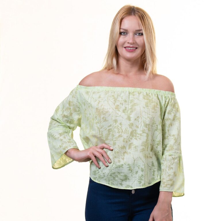 Green Long Sleeve Off the Shoulder Blouse for Women - Going Out Pattern Tops for Ladies - Celino Corp.