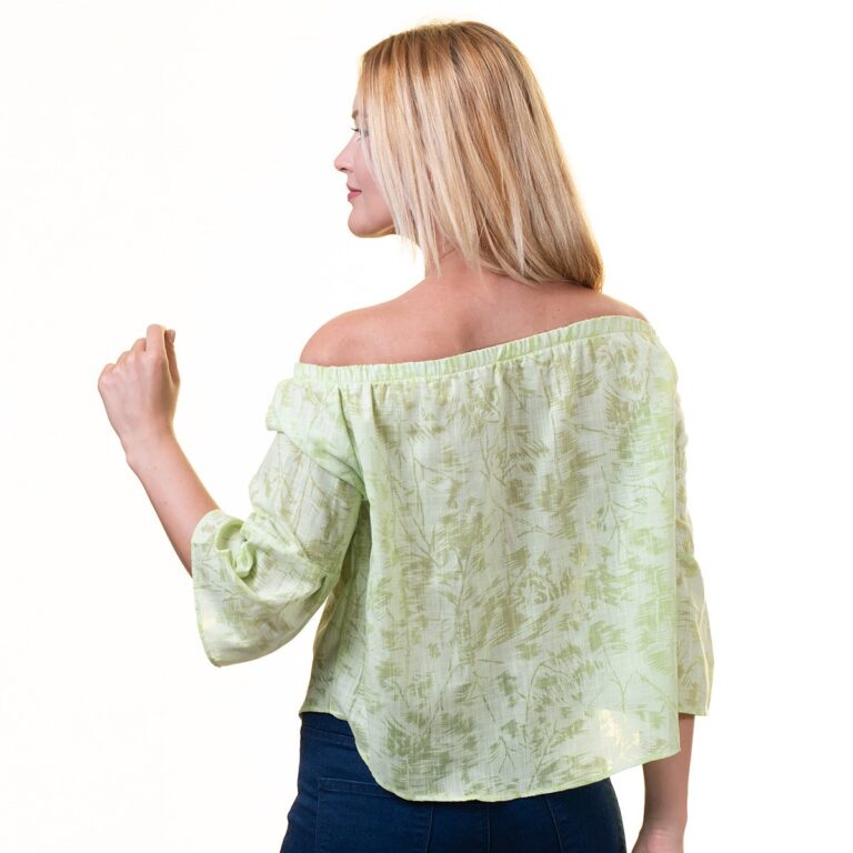 Green Long Sleeve Off the Shoulder Blouse for Women - Going Out Pattern Tops for Ladies - Celino Corp.