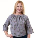 Grey With Multicolor Long Sleeve Off the Shoulder Blouse for Women - Going Out Textured Tops for - Celino Corp.