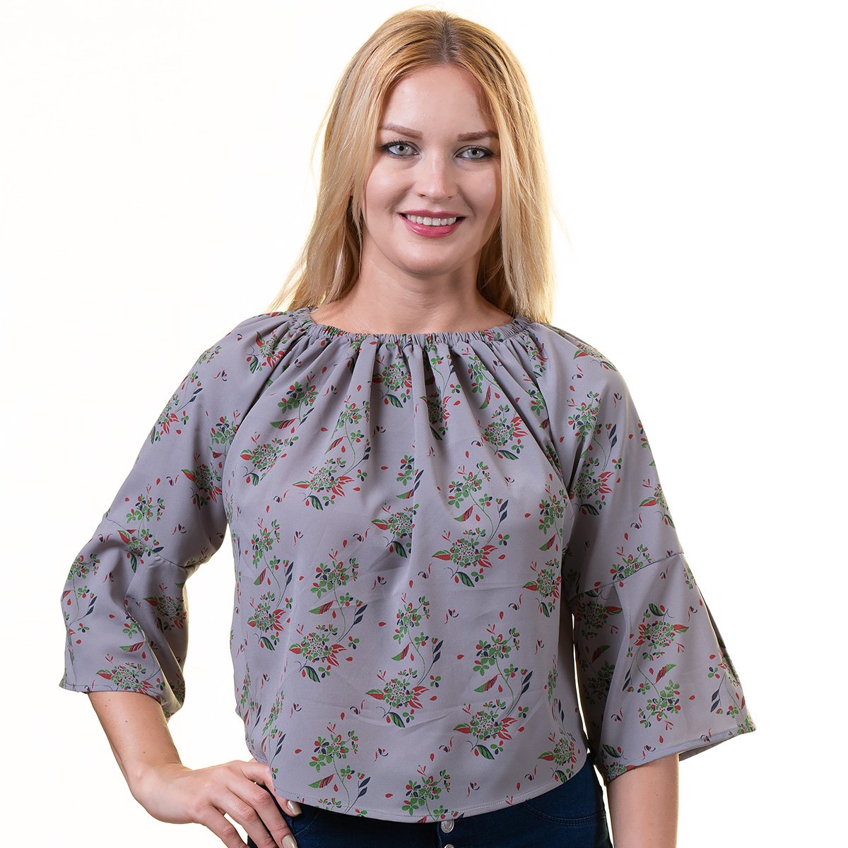 CEWM0161 Grey With Multicolor Long Sleeve Off the Shoulder Blouse for Women - Going Out Textured Tops for - Celino Corp.