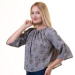 Grey With Multicolor Long Sleeve Off the Shoulder Blouse for Women - Going Out Textured Tops for - Celino Corp.