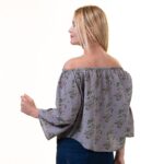 Grey With Multicolor Long Sleeve Off the Shoulder Blouse for Women - Going Out Textured Tops for - Celino Corp.