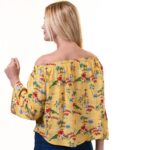 Yellow With Village Texture Long Sleeve Off the Shoulder Blouse for Women - Going Out Tops for - Celino Corp.