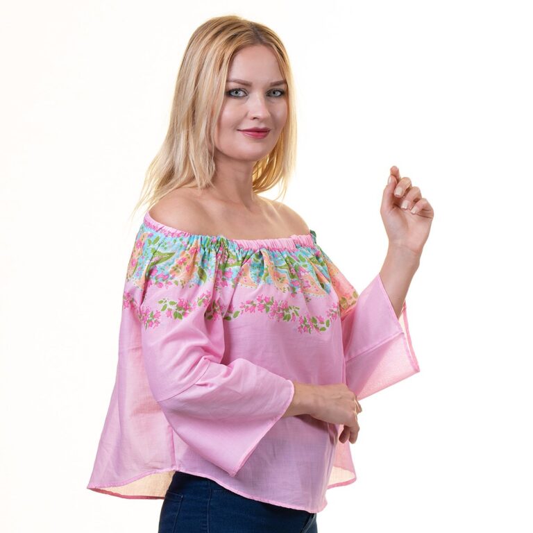Pink Multicolor Long Sleeve Off the Shoulder Blouse for Women - Going Out Floral Tops for Ladies - Celino Corp.