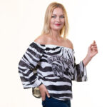 White With Black Stripes Long Sleeve Off the Shoulder Blouse for Women - Going Out Tops for Ladies - Celino Corp.