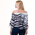 White With Black Stripes Long Sleeve Off the Shoulder Blouse for Women - Going Out Tops for Ladies - Celino Corp.