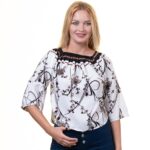 White With Multicolor Long Sleeve Off the Shoulder Blouse for Women - Going Out Tops for Ladies - Celino Corp.