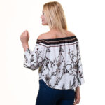 White With Multicolor Long Sleeve Off the Shoulder Blouse for Women - Going Out Tops for Ladies - Celino Corp.