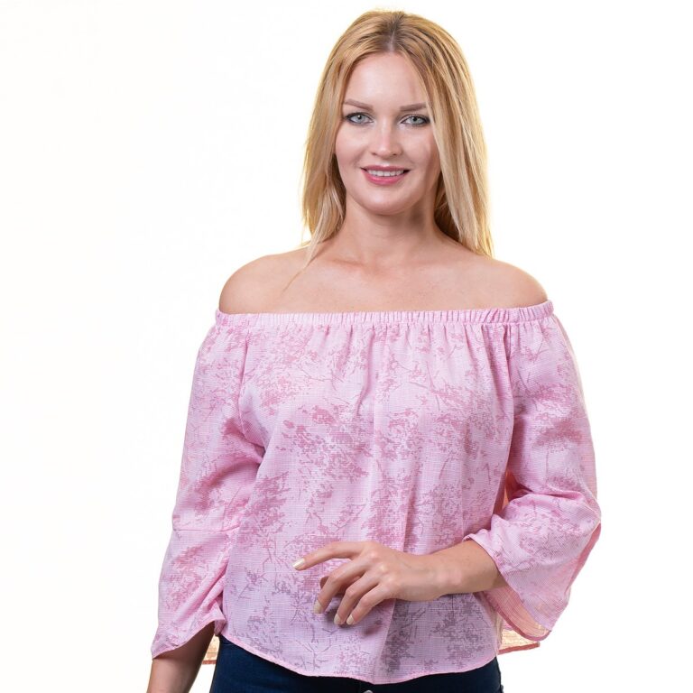 Pink Long Sleeve Off the Shoulder Blouse for Women - Going Out Textured Tops for Ladies - Celino Corp.