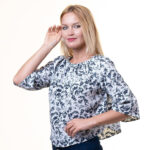 White With Purple Long Sleeve Off the Shoulder Blouse for Women - Going Out Leave Textured Tops - Celino Corp.
