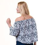 White With Purple Long Sleeve Off the Shoulder Blouse for Women - Going Out Leave Textured Tops - Celino Corp.