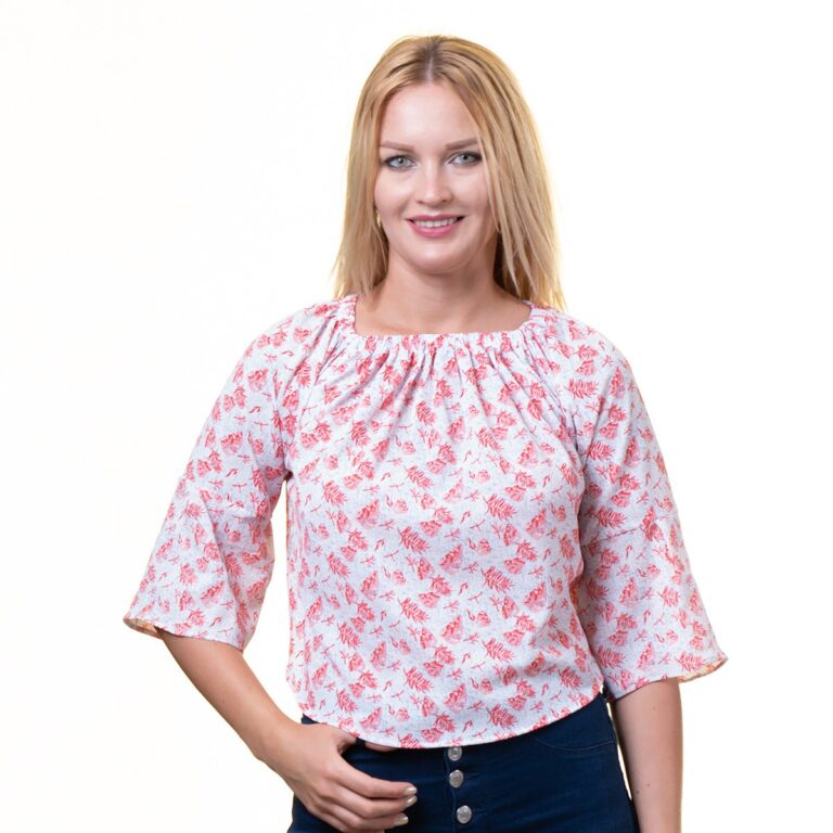 White With Pink Long Sleeve Off the Shoulder Blouse for Women - Going Out Pattern Tops for Ladies - Celino Corp.