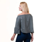 Grey Long Sleeve Off the Shoulder Blouse for Women - Going Out Tops for Ladies - Image 2