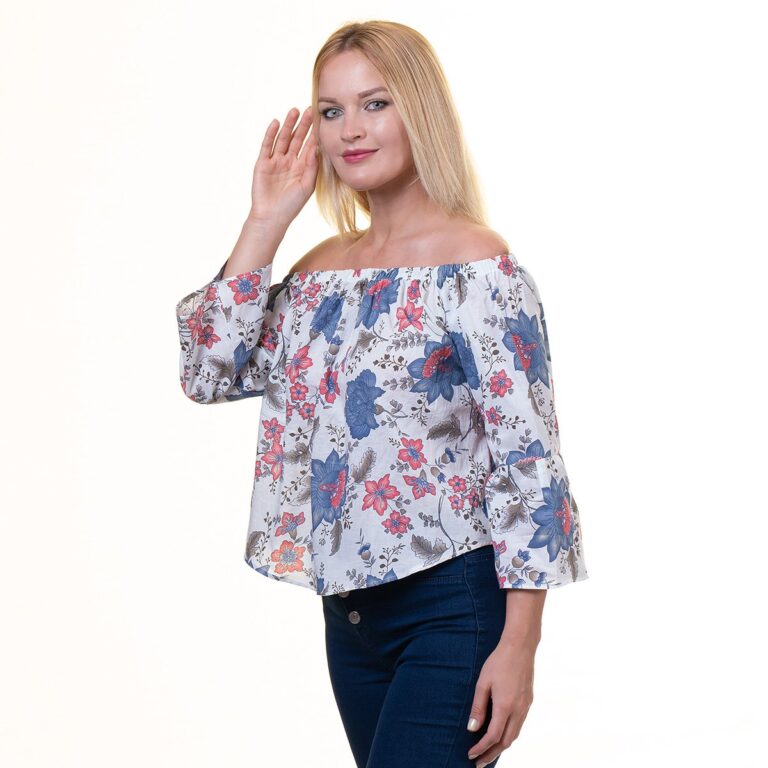 White Multicolor Long Sleeve Off the Shoulder Blouse for Women - Going Out Flower Tops for Ladies - Celino Corp.