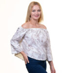 Light Grey Pink Long Sleeve Off the Shoulder Blouse for Women - Going Out Tops for Ladies - Celino Corp.