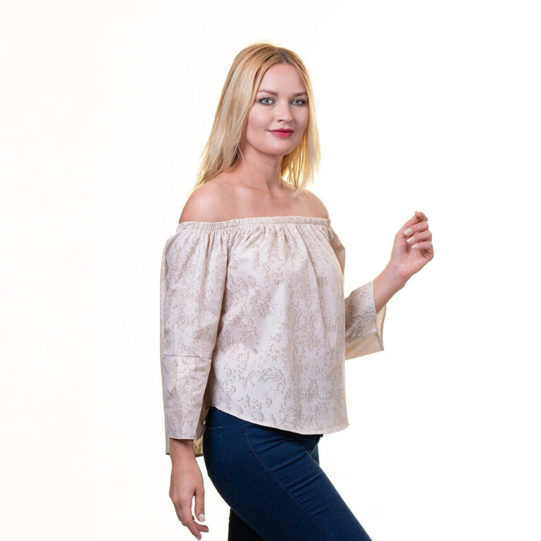 Grey Long Sleeve Off the Shoulder Blouse for Women - Going Out Textured Tops for Ladies - Celino Corp.
