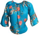 Turquoise Multi-Color Long Sleeve Off the Shoulder Blouse for Women - Going Out Tops for Ladies - Celino Corp.
